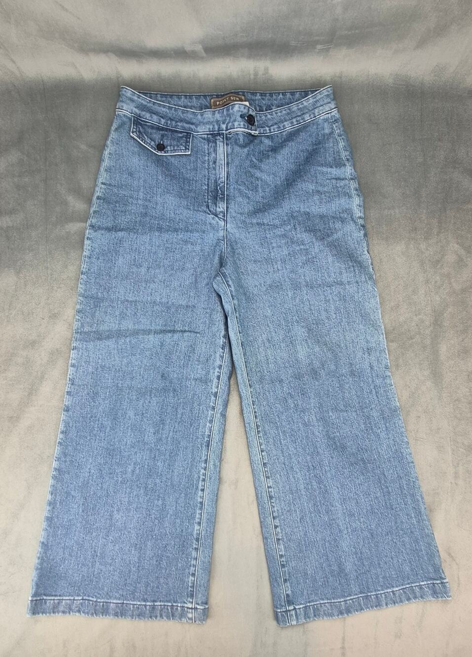 Point Sur J. Crew Womens 30 Wide Leg Cropped Denim Skater Boho High Rise Casual